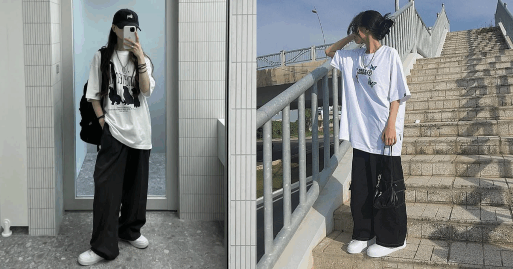 oversize e tênis branco
